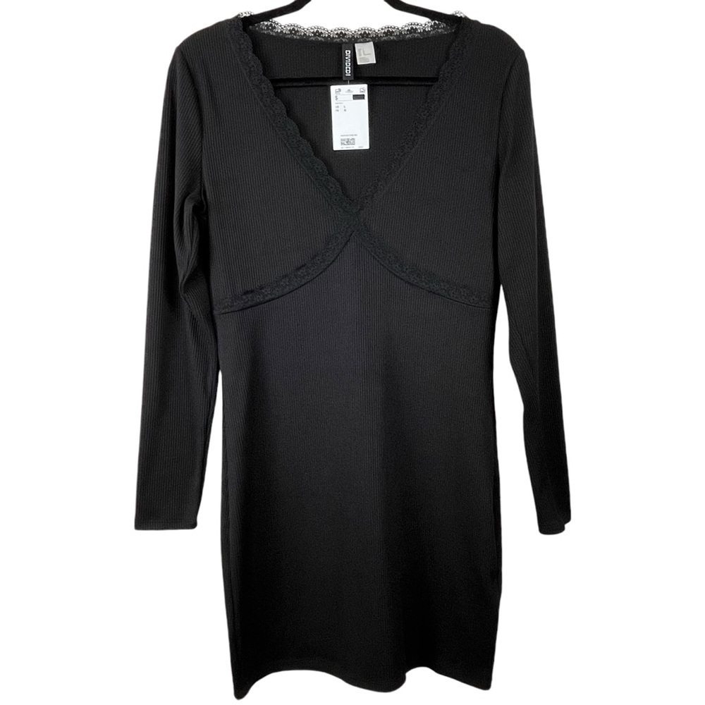 Divided H & M Womens Black Stretchy Bodycon Long-Sleeved Dress Size Large - Picture 1 of 9